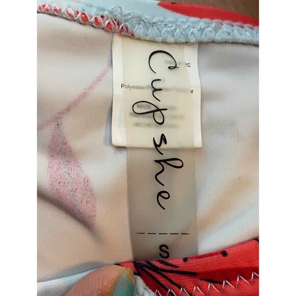 Cupshe Bikini Bottom High Waist Floral Baby Blue Red Small - Picture 3 of 5